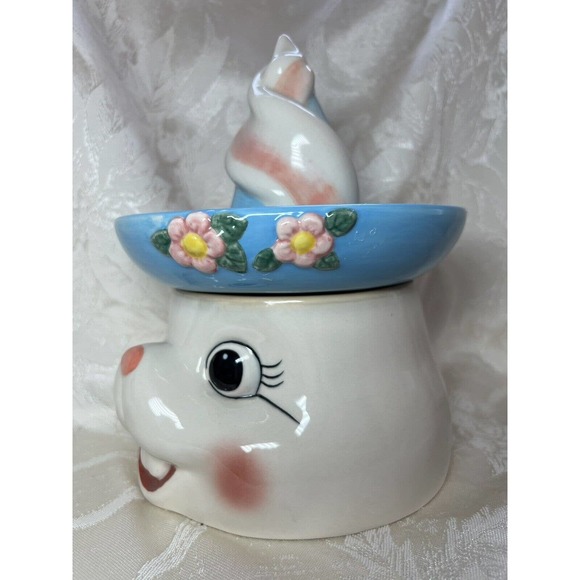 Bunny Rabbit Reamer/Juicer Pastel Ceramic Cracker Barrel, Collectible Vase - Picture 3 of 13